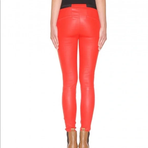 R+A red leather high waist pants 29